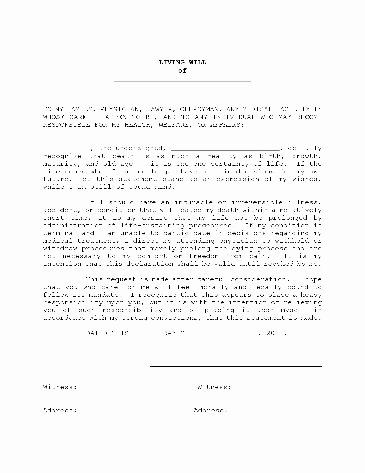 Living Will Template Free New Best S Of Blank Printable Will forms Sample Last