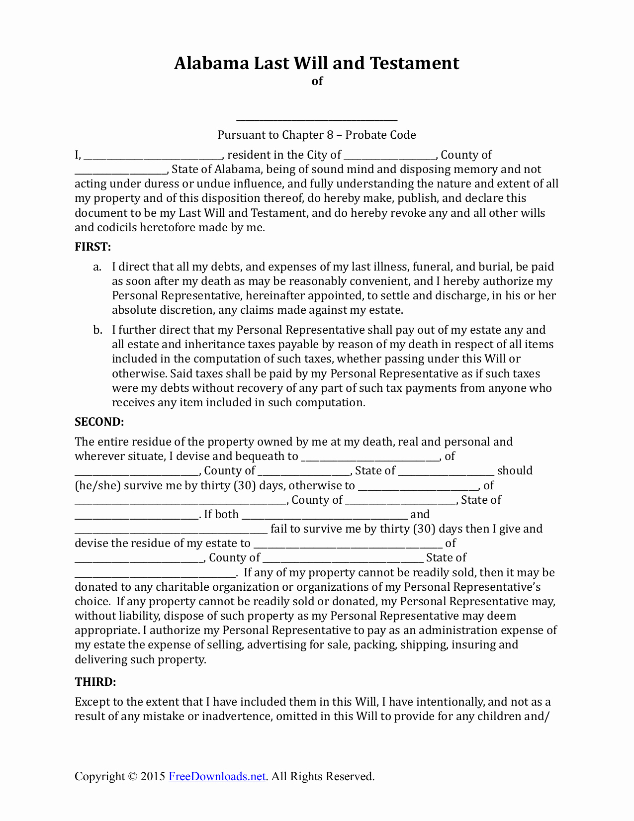 Living Will Template Pdf Fresh Download Alabama Last Will and Testament form Pdf