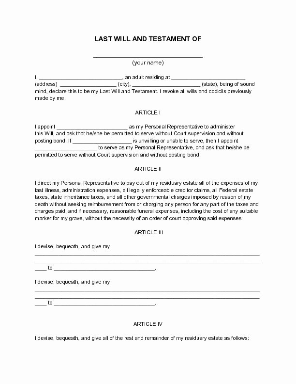 Living Will Template Pdf Luxury Printable Sample Last Will and Testament Template form