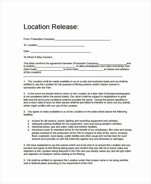 Location Release form Template Awesome 11 Release form Samples Free Sample Example