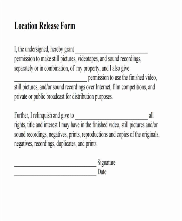 Location Release form Template Beautiful Free 8 Sample Release forms In Pdf