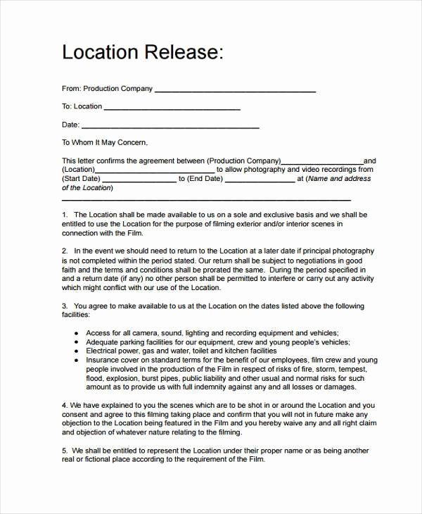 Location Release form Template Luxury 7 Location Release form Samples Free Sample Example