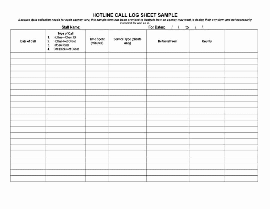 Log Sheet Template Excel Elegant 40 Printable Call Log Templates In Microsoft Word and Excel