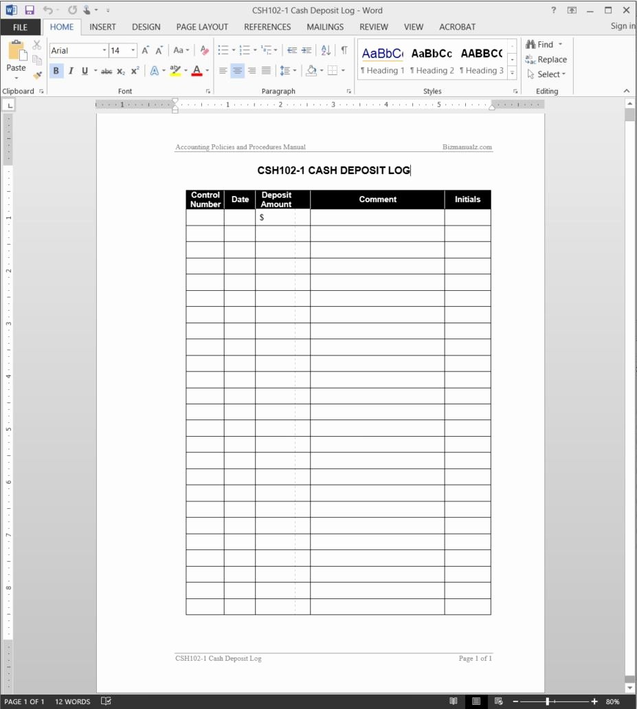 Log Sheet Template Excel Elegant Cash Deposit Log Template