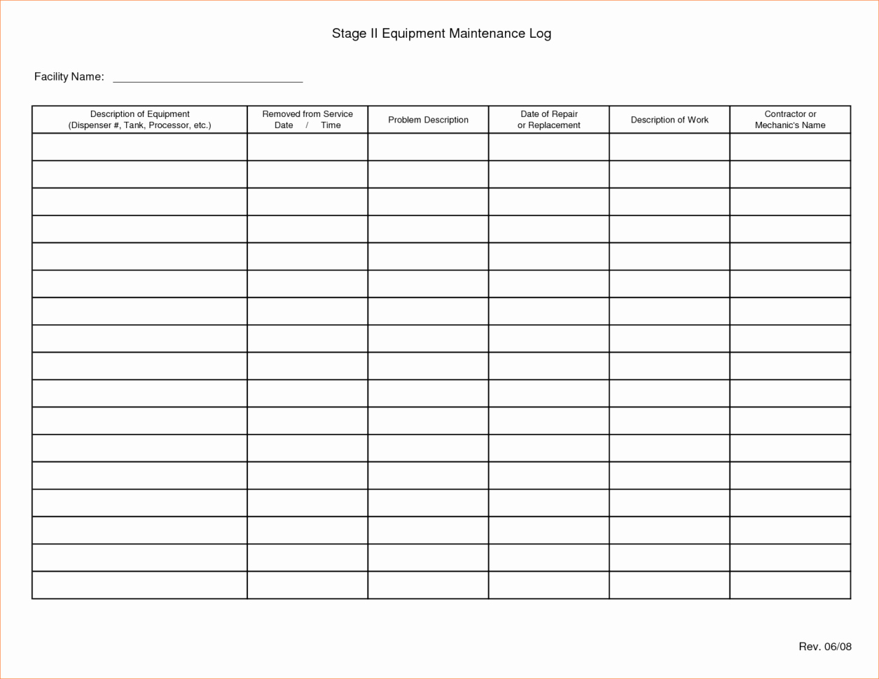 Log Sheet Template Excel New Equipment Maintenance Tracking Spreadsheet Spreadsheet