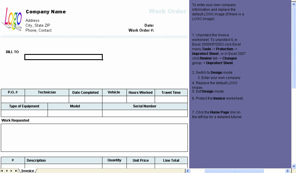 Maintenance Work order Template Excel Fresh Work order Template Invoice Manager for Excel