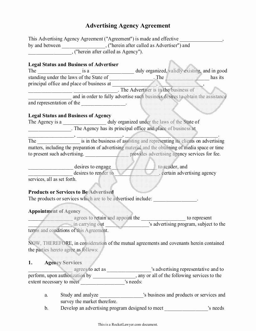 Marketing Agency Agreement Template Beautiful Advertising Agency Agreement Contract Sample Template