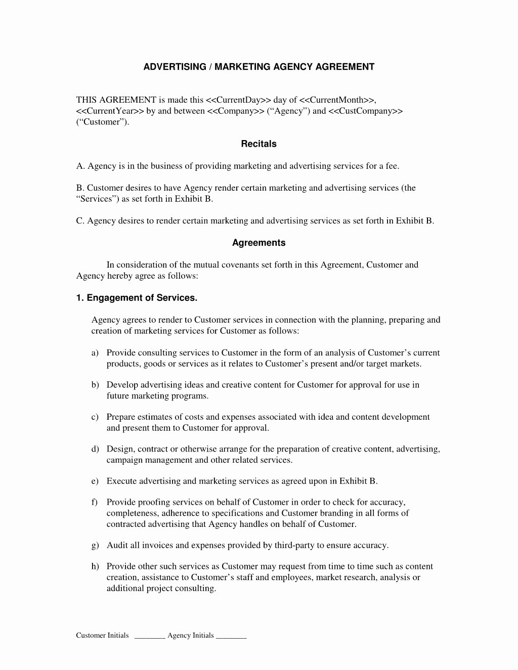 Marketing Agency Agreement Template Inspirational Advertising Agency Contract Template