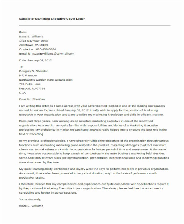 Marketing Cover Letter Template Best Of 11 Marketing Cover Letter Templates Free Sample