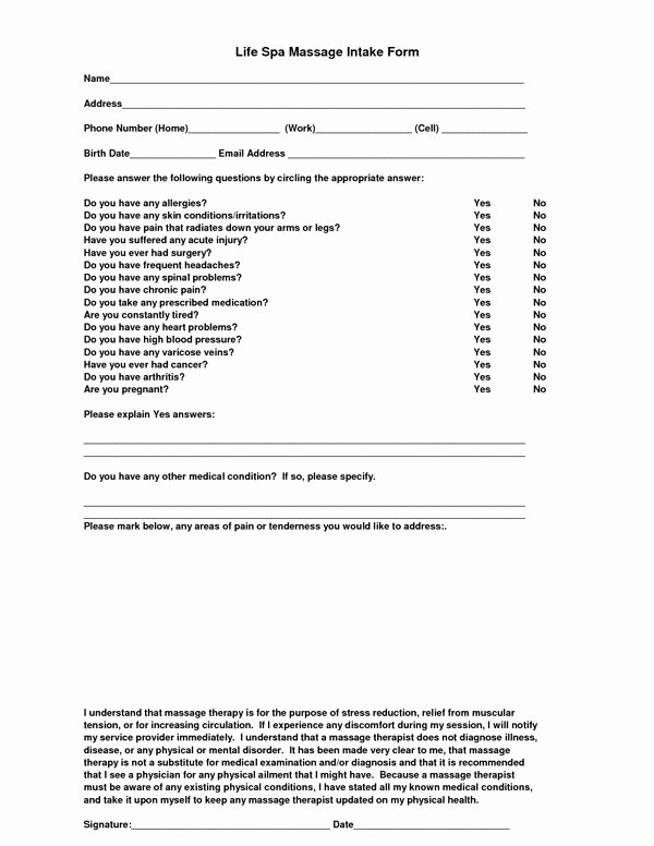 Massage therapy Intake form Template Awesome Client Intake form Template
