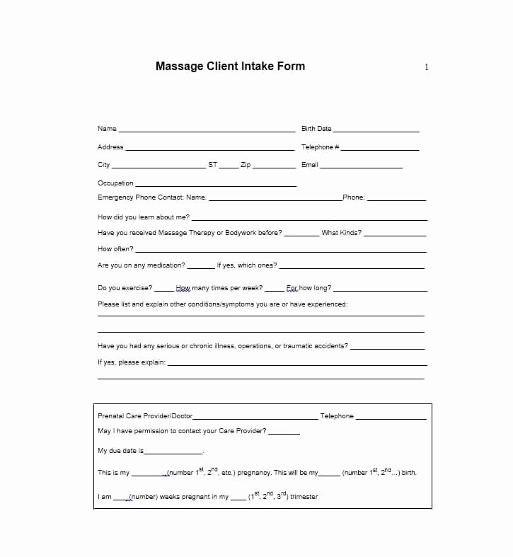 Massage therapy Intake form Template Beautiful 59 Best Massage Intake forms for Any Client Printable