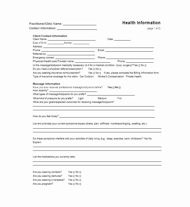 Massage therapy Intake form Template Elegant 59 Best Massage Intake forms for Any Client Printable