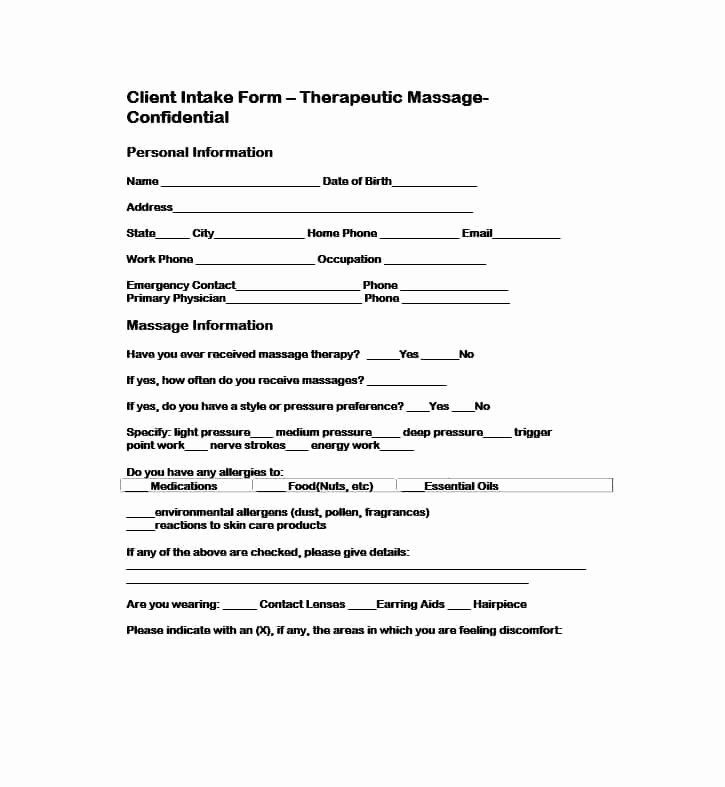 Massage therapy Intake form Template Fresh 59 Best Massage Intake forms for Any Client Printable