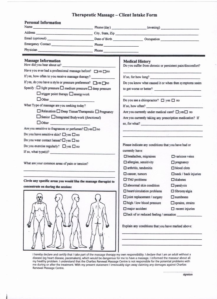 Massage therapy Intake form Template Fresh Client Intake form