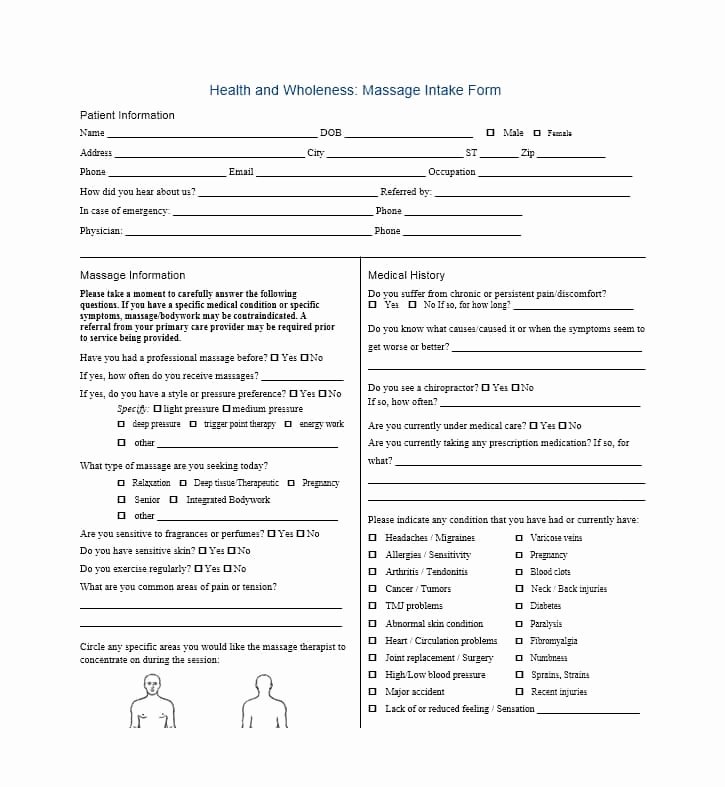 Massage therapy Intake form Template Luxury 59 Best Massage Intake forms for Any Client Printable