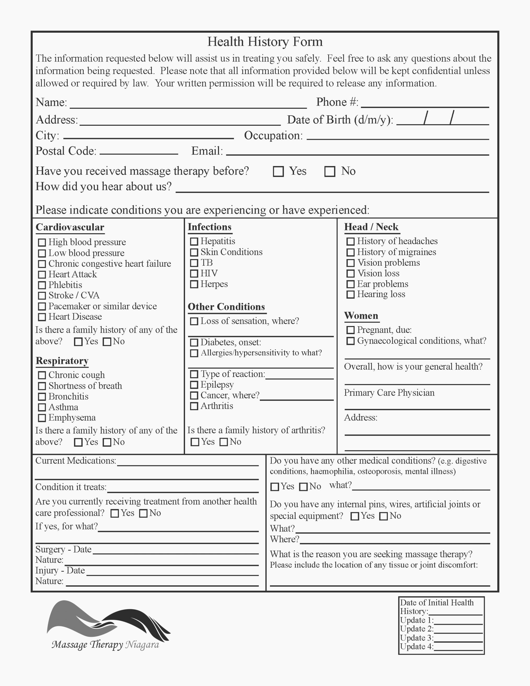 Massage therapy Intake form Template Luxury Five top Risks