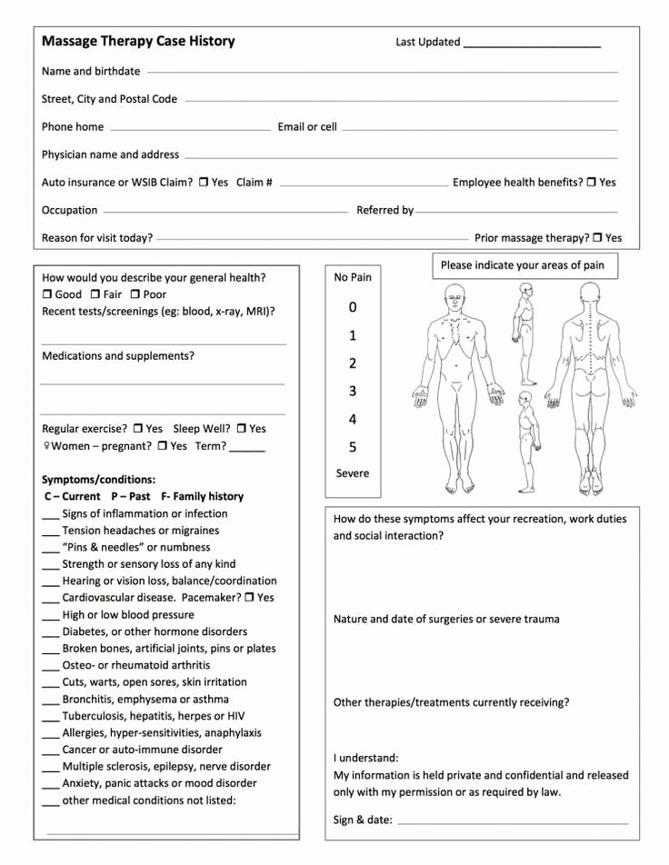 Massage therapy Intake form Template Luxury Intake forms Printable Google Search