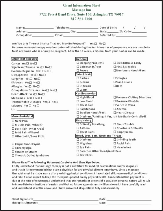 Massage therapy Intake form Template Luxury Massage Massage therapy and therapy On Pinterest