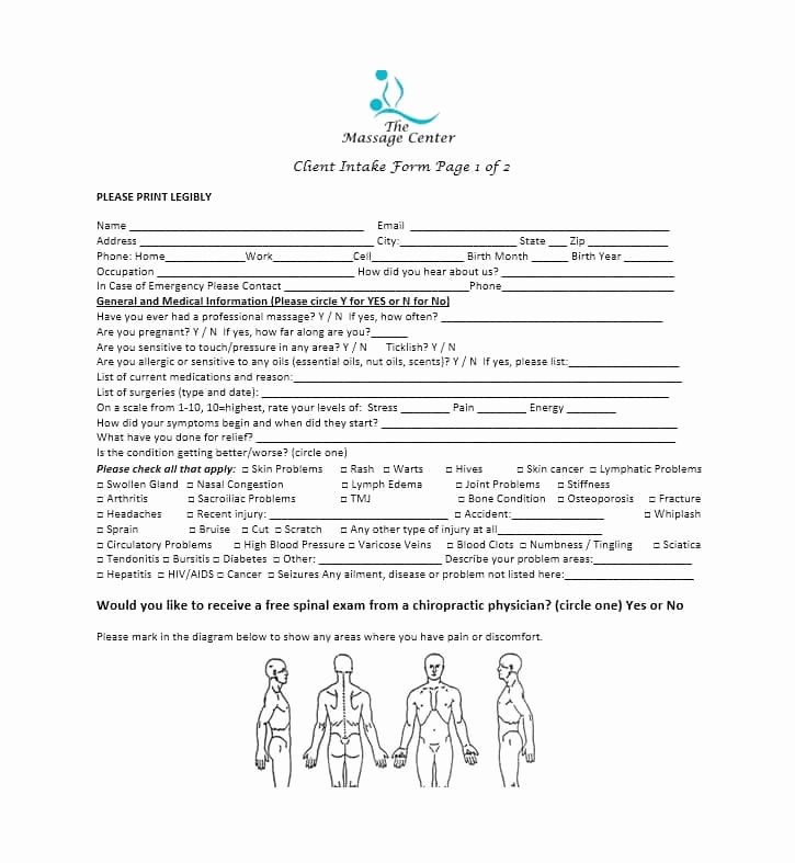 Massage therapy Intake form Template Unique 59 Best Massage Intake forms for Any Client Printable