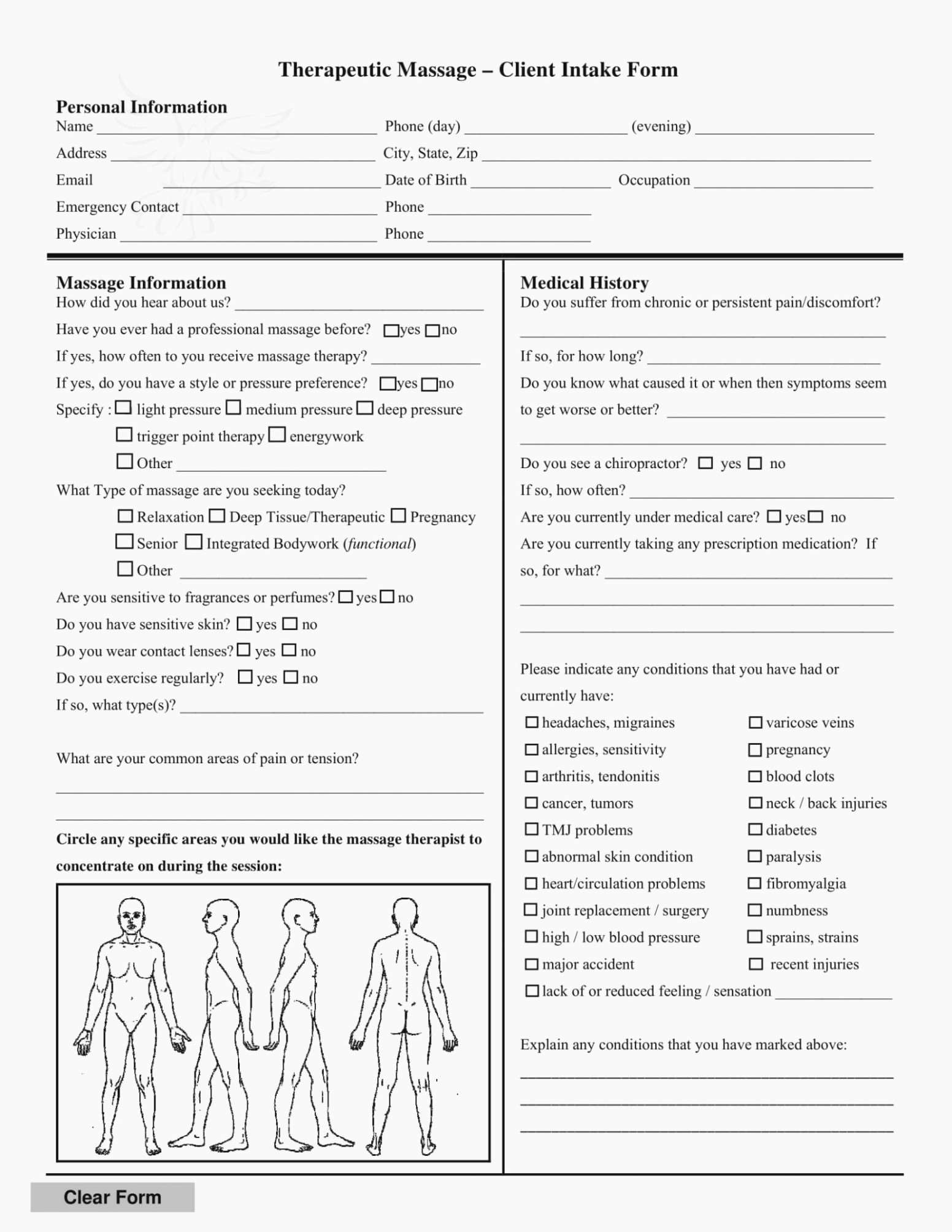 Massage therapy Intake form Template Unique Five top Risks