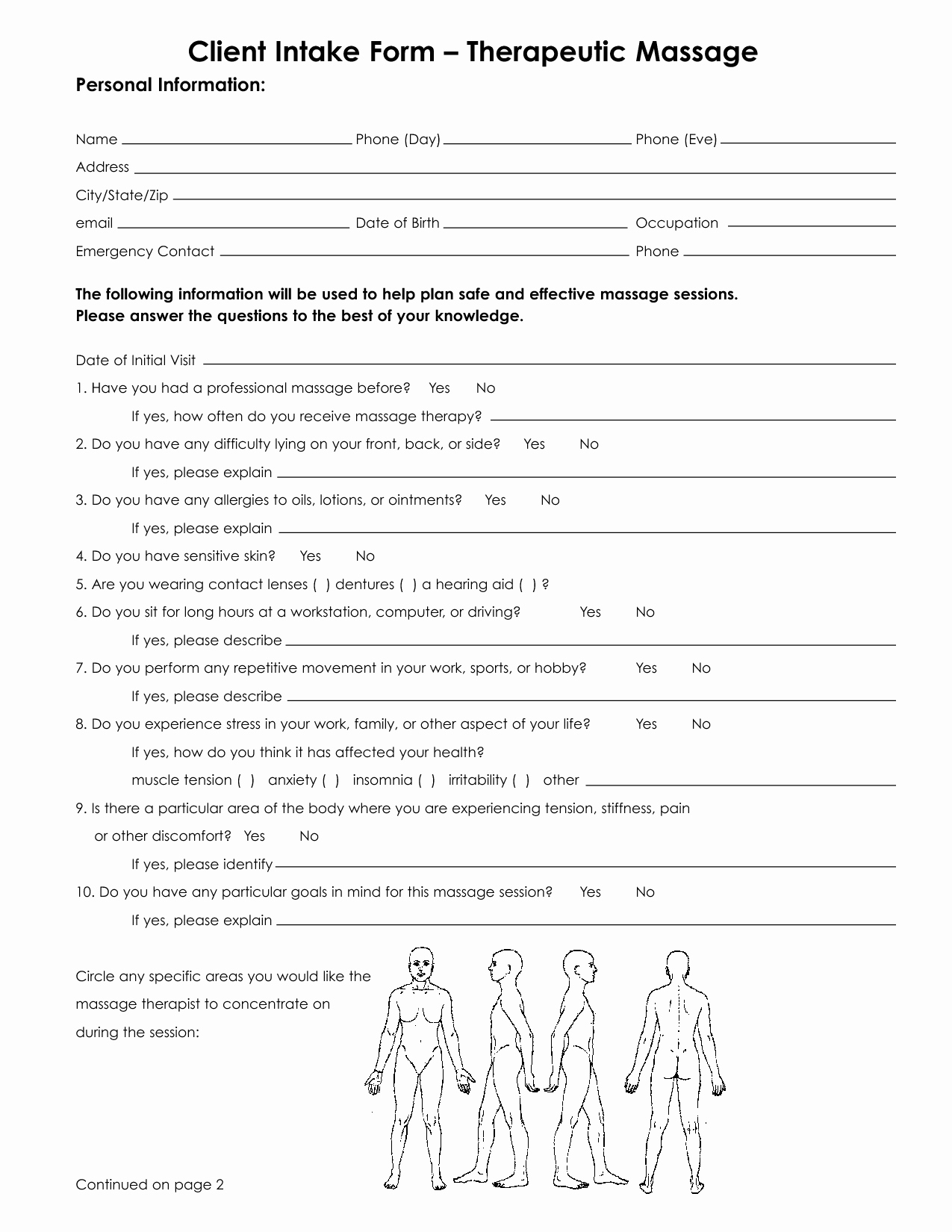 Massage therapy Intake form Template Unique Massage Medical Intake form Template Massage