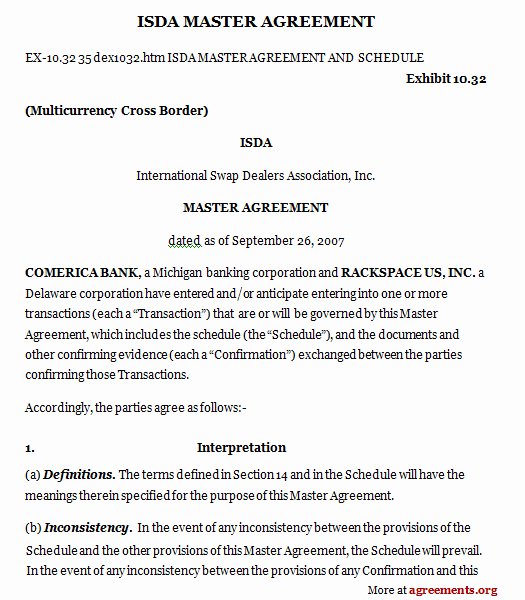 Master Lease Agreement Template Awesome isda Agreement Download Word and Pdf Agreements
