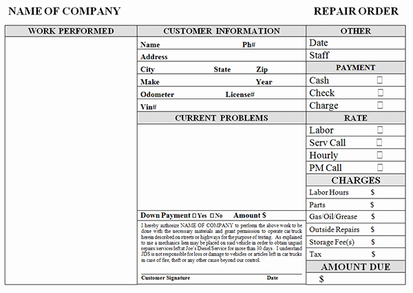 Mechanic Work order Template Word Unique Auto Repair Invoice Template Word