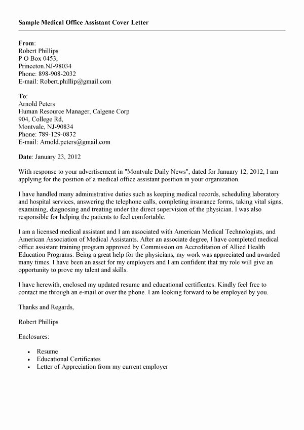 Medical assistant Cover Letter Templates Elegant 27 Of Medical Administrative assistant Cover Letter