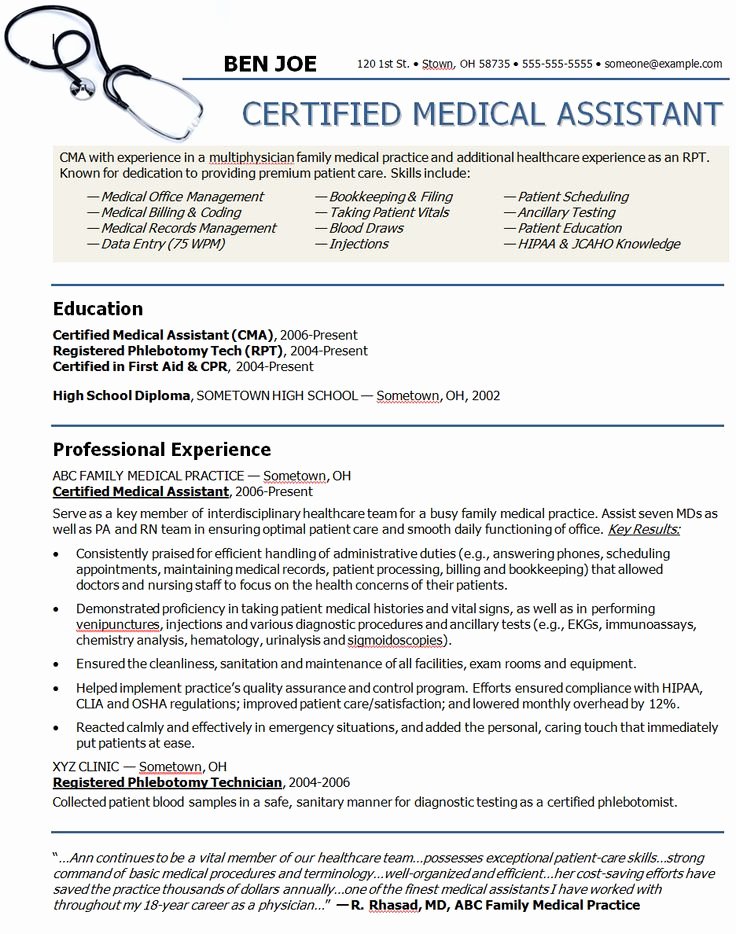 Medical assistant Resume Templates Elegant Medical assistant Sample Resume