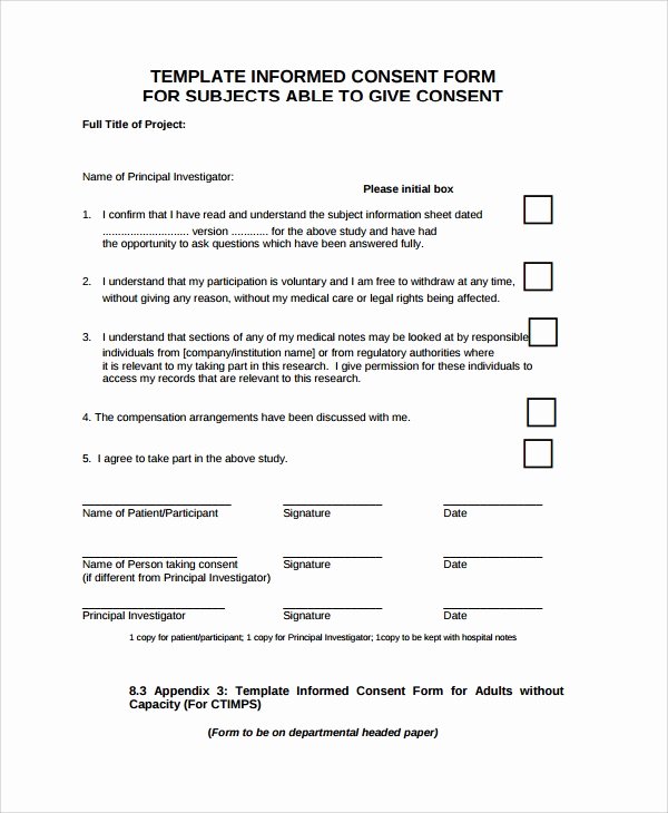 Medical Consent form Templates Beautiful Sample Research Consent form 8 Free Documents Download