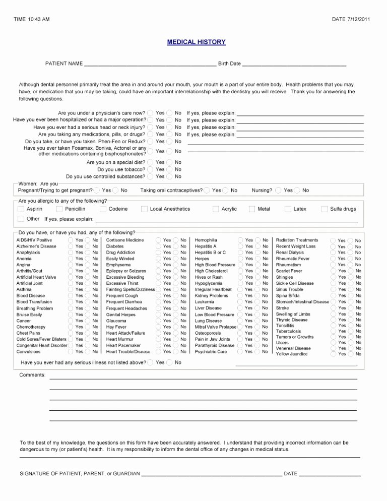 Medical History form Template Fresh 67 Medical History forms [word Pdf] Printable Templates