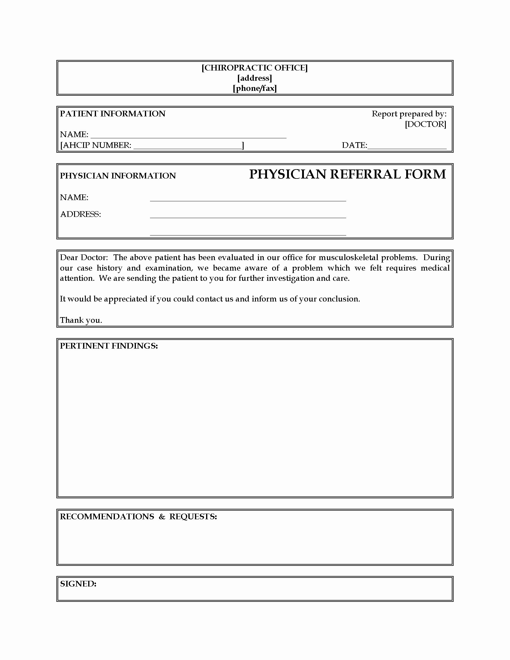Medical Referral forms Template Beautiful Referral form From Chiropractor to Physician