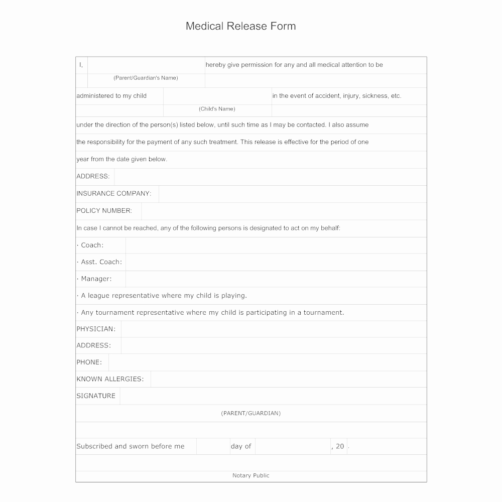 Medical Release forms Template Beautiful Medical Release form