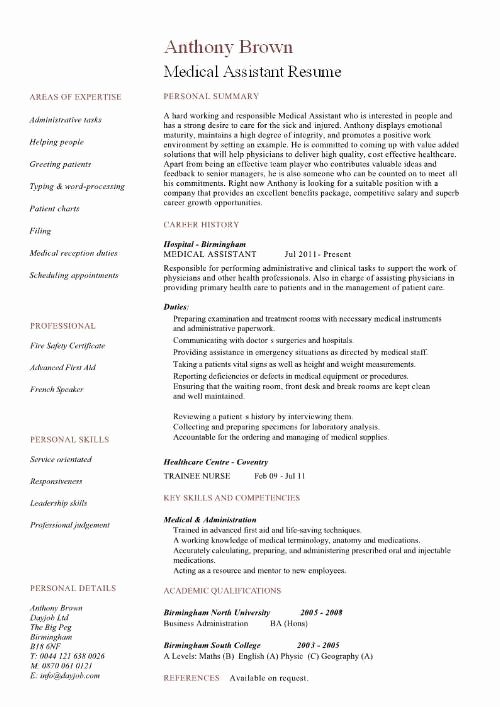 Medical Resume Template Free Unique Medical assistant Resume 2016 Samplebusinessresume