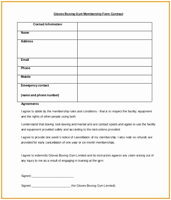 Membership Agreement Template Free Awesome Gym Membership Agreement Template