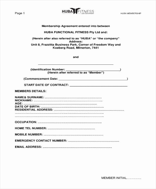 Membership Agreement Template Free Fresh 9 Gym Membership Contract Templates Pages Docs Word