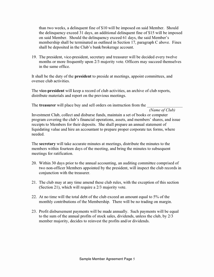 Membership Agreement Template Free Luxury Investment Club Membership Agreement Template In Word and