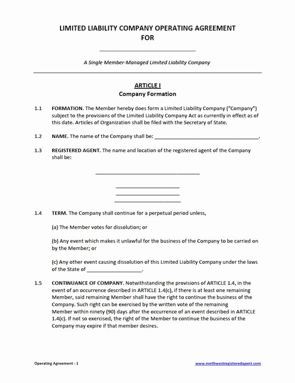 Membership Agreement Template Free New Free Single Member Llc Operating Agreement Template