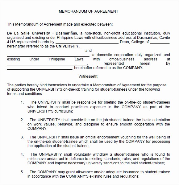 Memorandum Of Agreement Templates Luxury 13 Memorandum Of Agreements Pdf Word
