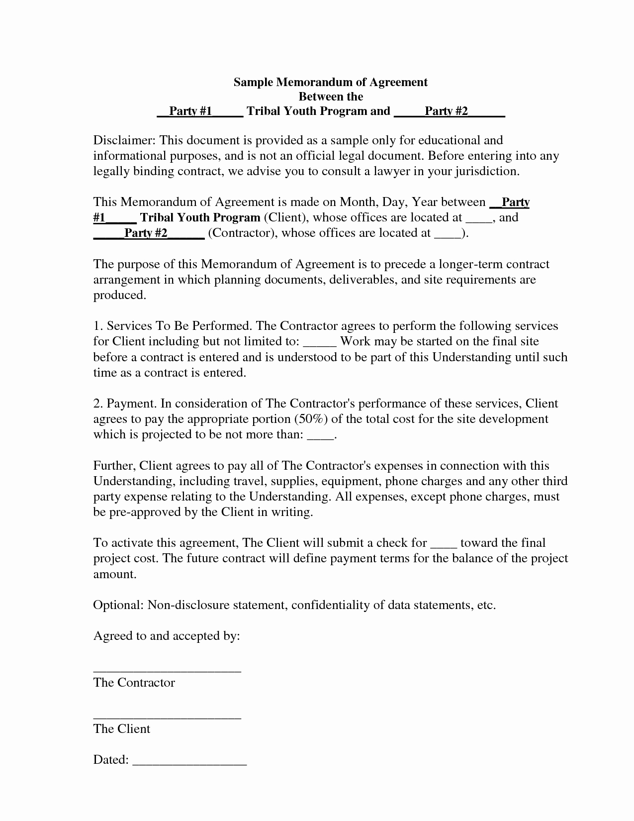 Memorandum Of Agreement Templates Unique Best S Of Memorandum Agreement Sample Sample