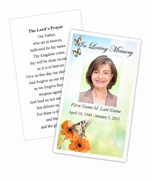 Memorial Cards Templates Free Elegant Beautiful butterfly Memorial Prayer Card Template