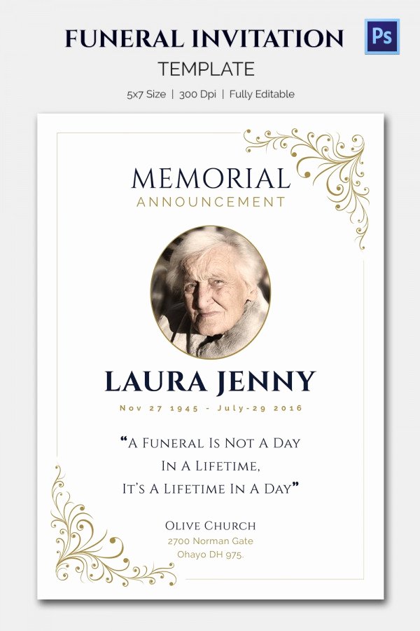 Memorial Cards Templates Free Inspirational 15 Funeral Invitation Templates – Free Sample Example