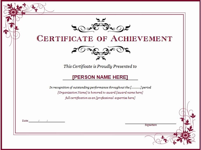 Microsoft Word Certificate Template Beautiful Ms Word Achievement Award Certificate Templates