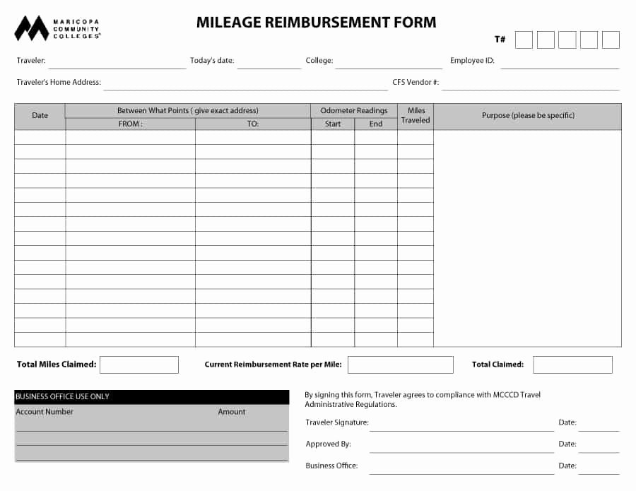 Mileage Reimbursement form Template Unique 47 Reimbursement form Templates [mileage Expense Vsp]