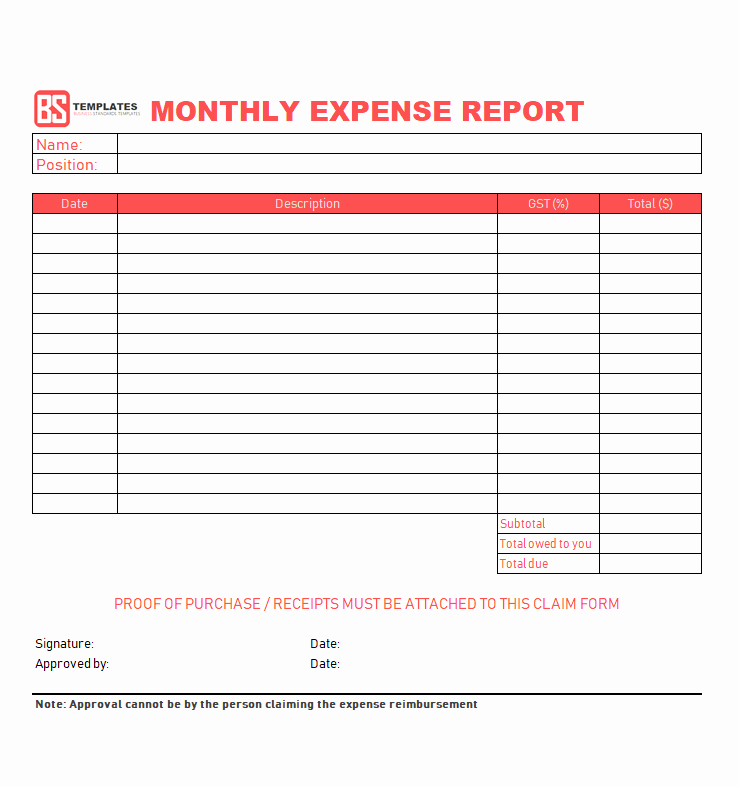 Monthly Expense Report Template Best Of 10 Expense Report Template Monthly Weekly Printable