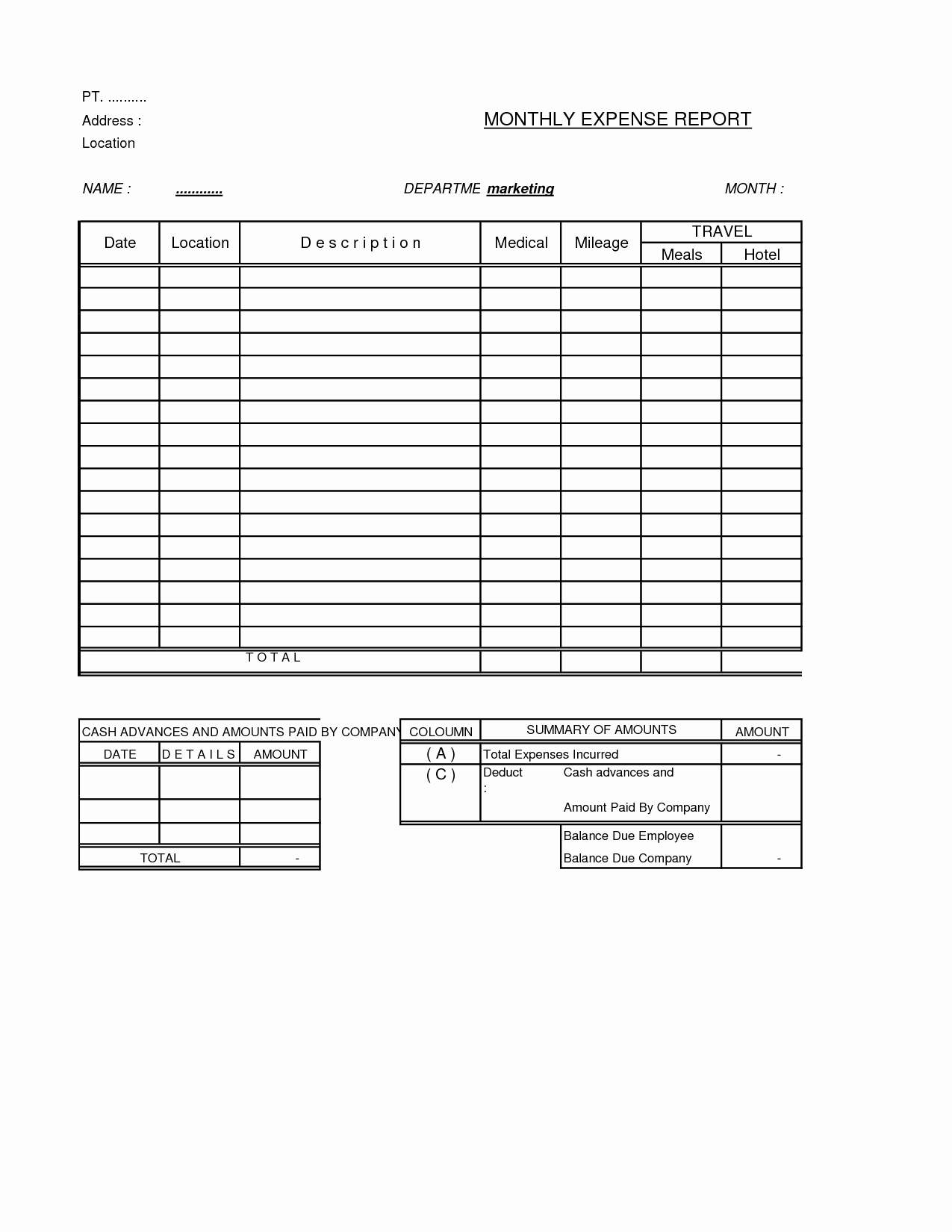 Monthly Expense Report Template Inspirational Free Expense Report form Sample to Track Pany Expenses