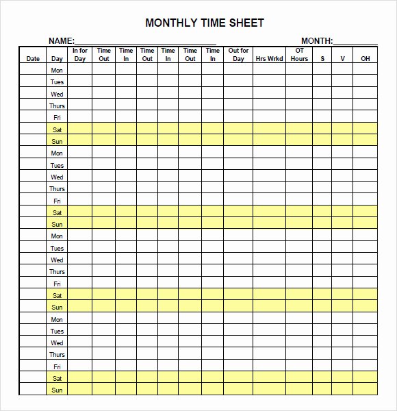 Monthly Timesheet Template Excel Best Of Free 14 Sample Monthly Timesheet In Google Docs