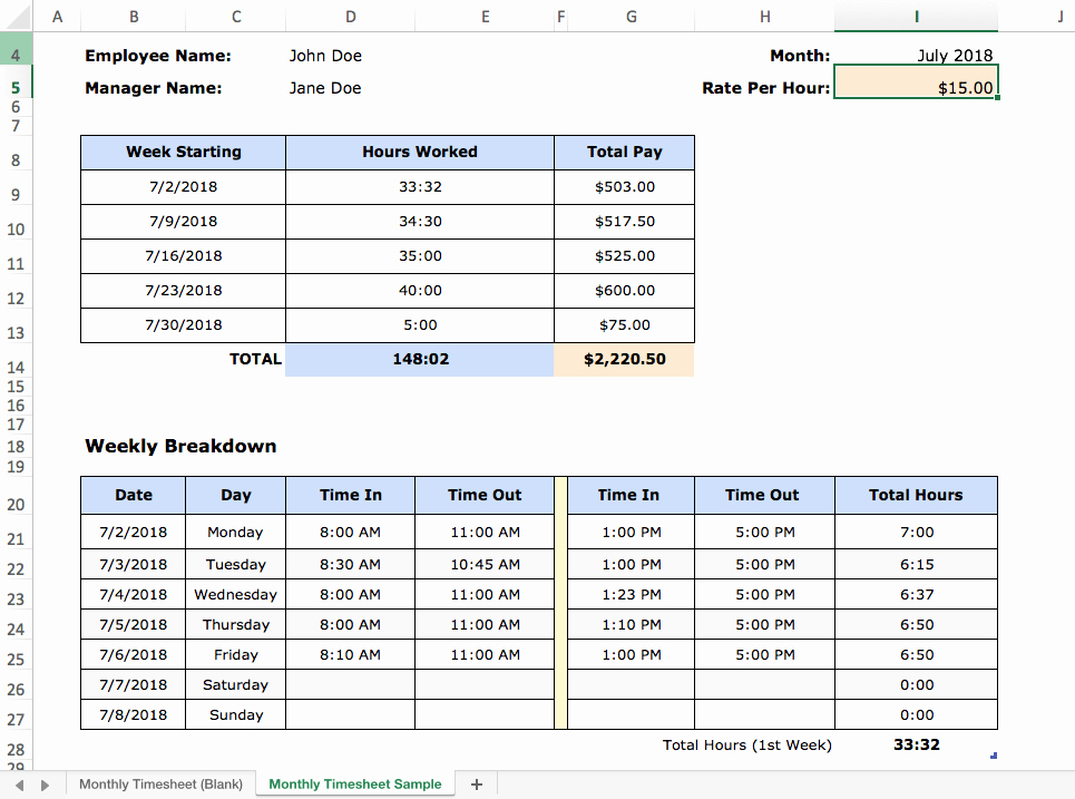 Monthly Timesheet Template Excel Elegant Excel Time Tracking 4 Templates Pros and Cons and
