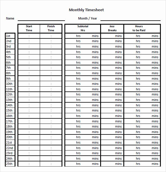 Monthly Timesheet Template Excel Lovely Free 6 Sample Excel Timesheets In Pdf
