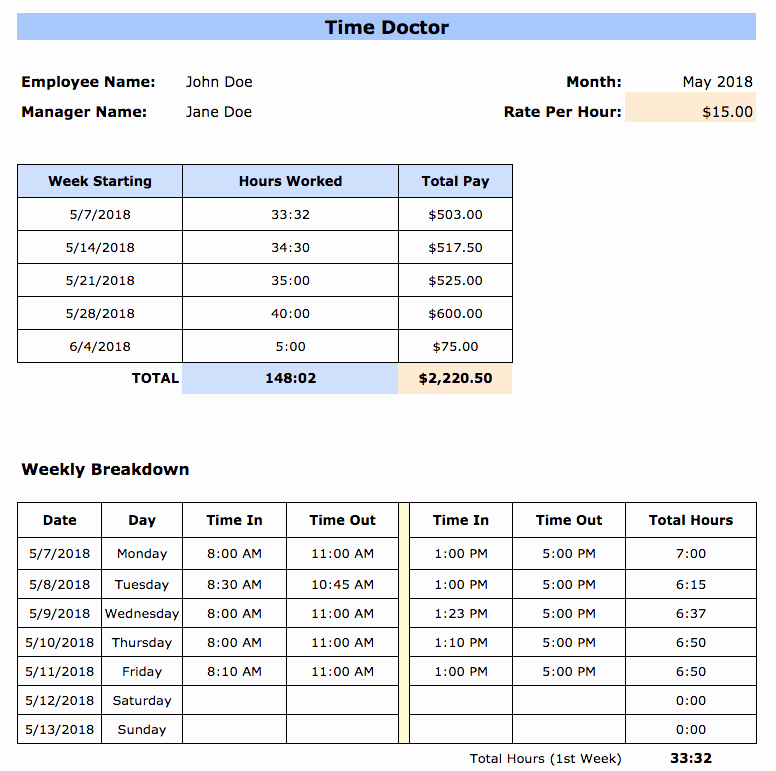 Monthly Timesheet Template Excel Luxury Free Timesheet Templates In Excel Pdf Word formats